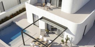 Keplan: la pergola in alluminio a tetto piano e telo a impacchettamento