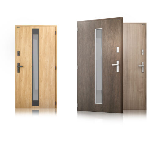 Nexio: porta per esterni in acciaio con telaio in PVC