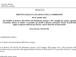 Profili con PVC recuperato, l’UE definisce esenzioni per cadmio e piombo