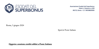 Associazione Esodati Superbonus chiede a Poste Italiane di non bloccare le pratiche 2024