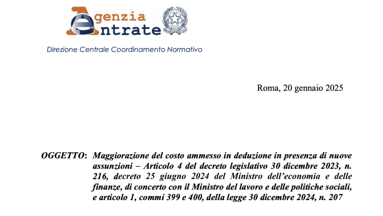 Nuove assunzioni con maxi-deduzione. Chiarimenti da AdE