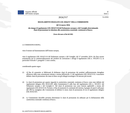 Resistenza al fuoco: pubblicato il nuovo Regolamento (UE) 2026/557