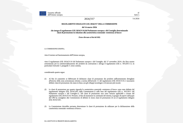 Resistenza al fuoco: pubblicato il nuovo Regolamento (UE) 2026/557